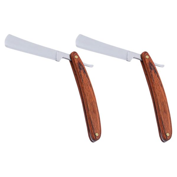 Vintage Straight Razor for Men with Colored Wood Handle 7.08 Inch Manual Shaving Razor Set 2 Pack for Precise Beard Grooming and Comfortable Home Use