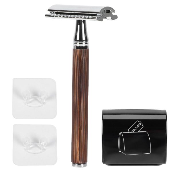 Vintage Manual Shaver Set Double-sided Safety Razor with Silver Handle and Blade Recycling Tin Stand Portable Beard Shaving Tool for Men Grooming