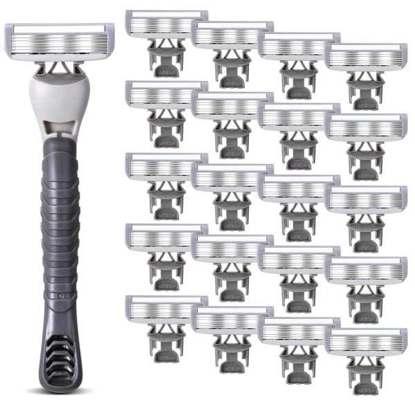 22 Pcs Disposable Men's Razors Bulk 6-blade Disposable Razors for Men Sensitive Skin Razor Individually Packaged Disposable Head Razor for Hotel Travel Spa Daily 2 Handles and 20 Cartridges