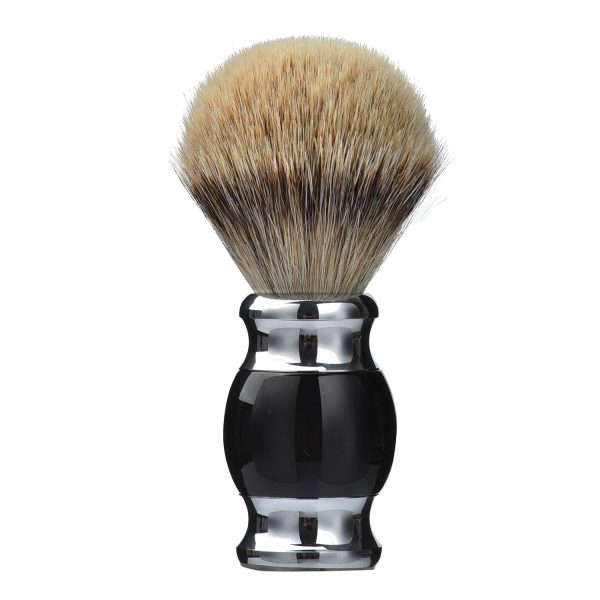 100% Silvertip Badger Hair Shaving Brush, Handmade Shaving Brush with Fine Resin Handle and Stainless Steel Base (Black)