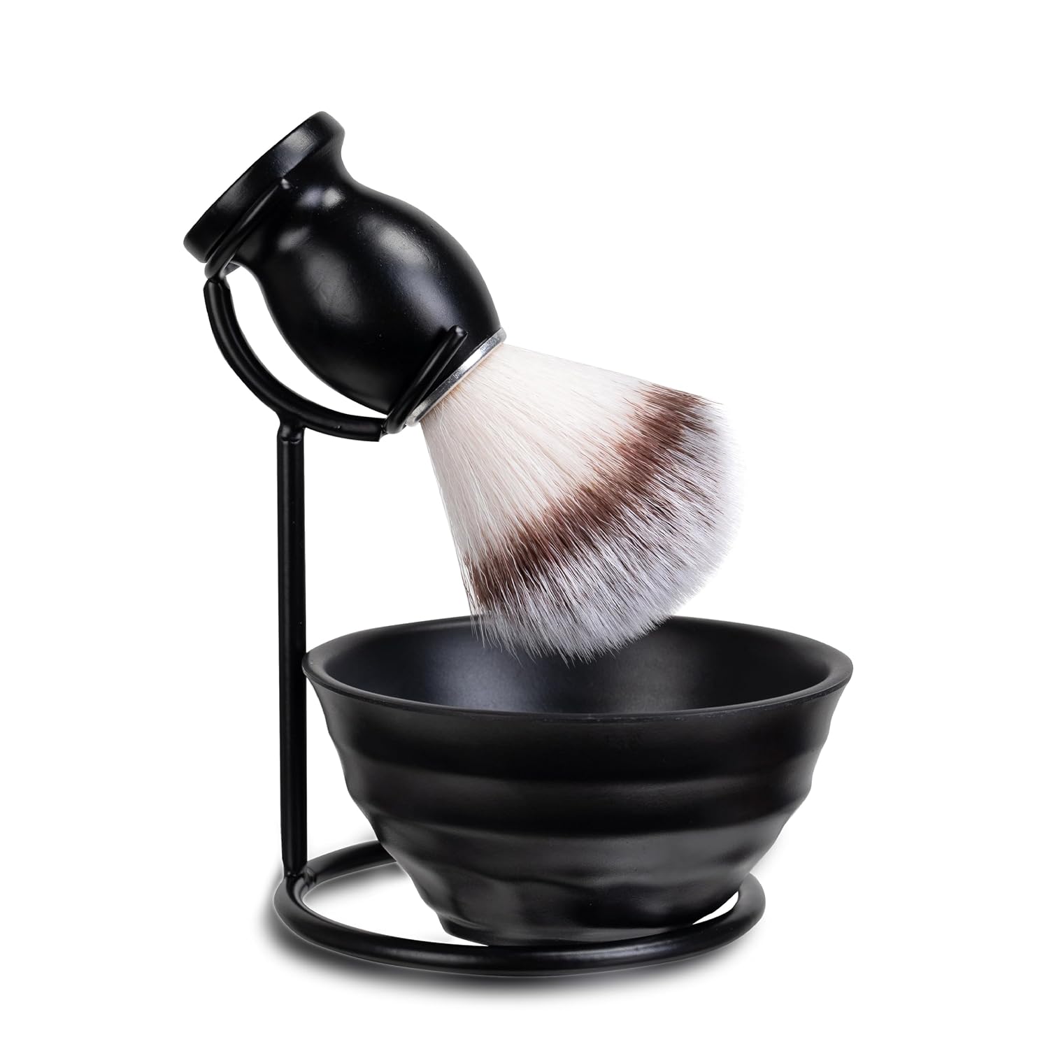 Shaving Brush Set for Men, 3in1 Shaving Set includes Synthetic Shaving Brush with Steel Stand and Resin Bowl (3pcs)
