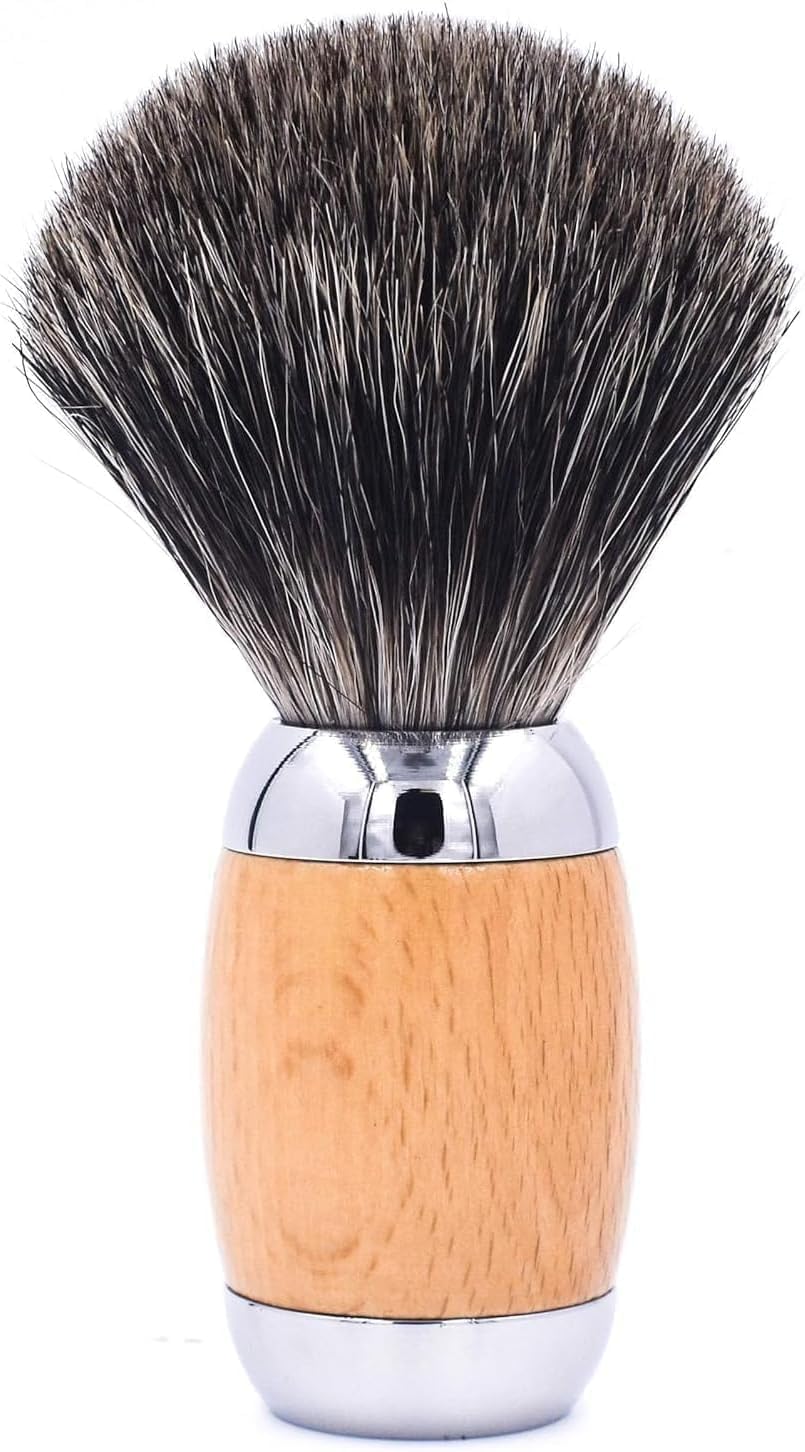 s 100% Mixed Badger Luxury Shaving Brush - Deluxe Beechwood and Chrome Handle - Shaving Stand Included