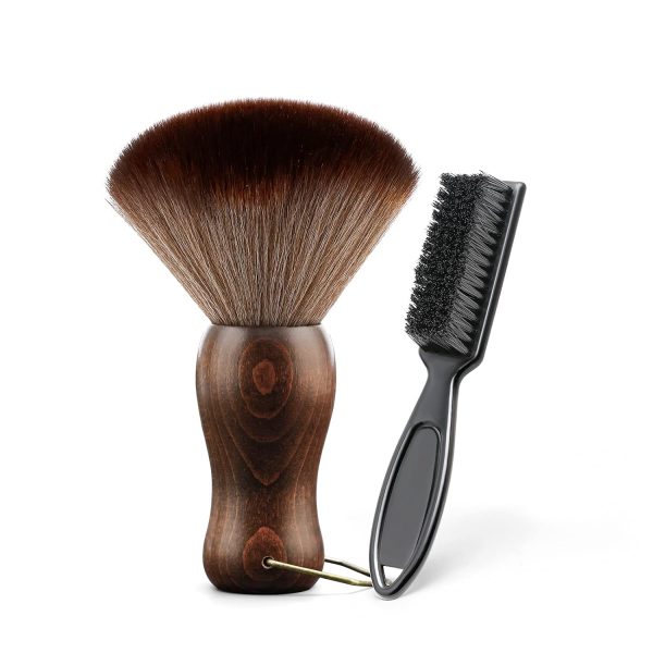 Barber Neck Duster Brush Wood Handle with Hook for Hair Cutting… (Neck brush+Black brush)For All Hair Type.