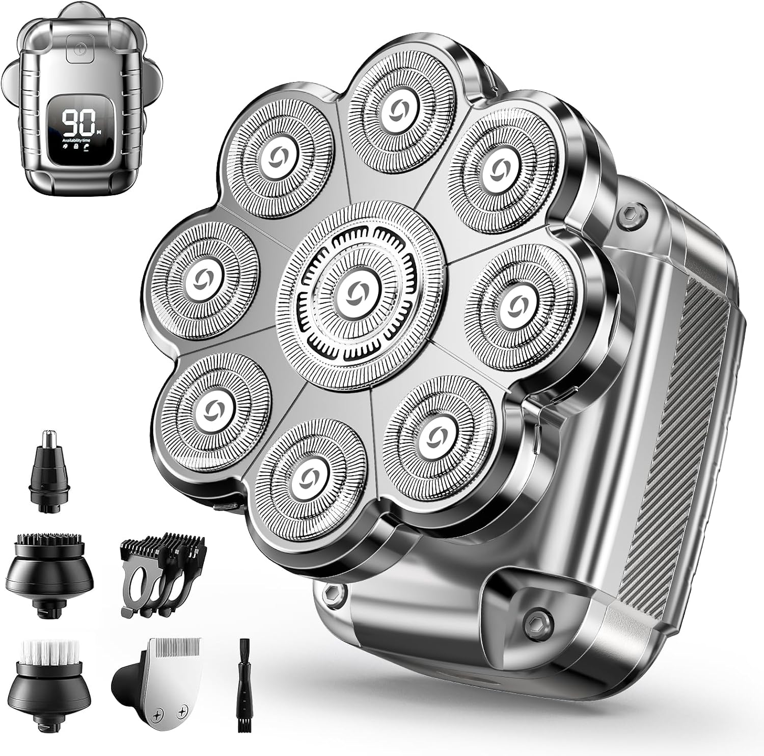 9D Head Shavers for Bald Men, 5 in 1 Detachable Head Shaver with LED Display, IPX7 Waterproof Wet Dry Rechargeable Electric Shavers for Men Grooming Kit for Home & Travel