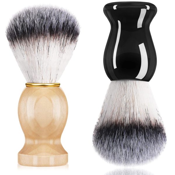 2 Pack Men Shaving Brush, Soap Synthetic Hair Tool & wet Shave Using Cream with Hard Wood Handle Synthetic Travel Paint Brush for Men Valentine Gifts Hair Salon Tool Home(Brown, Black,stylish)